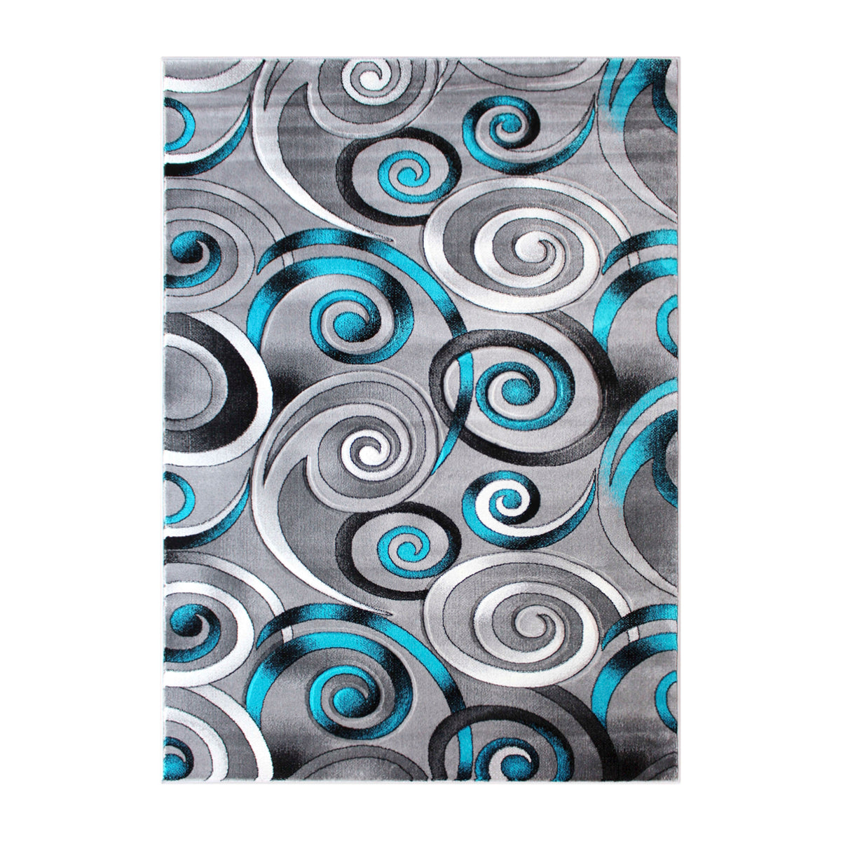 5' x 7' |#| Modern Spiral Patterned Turquoise 5' x 7' Olefin Indoor Area Rug