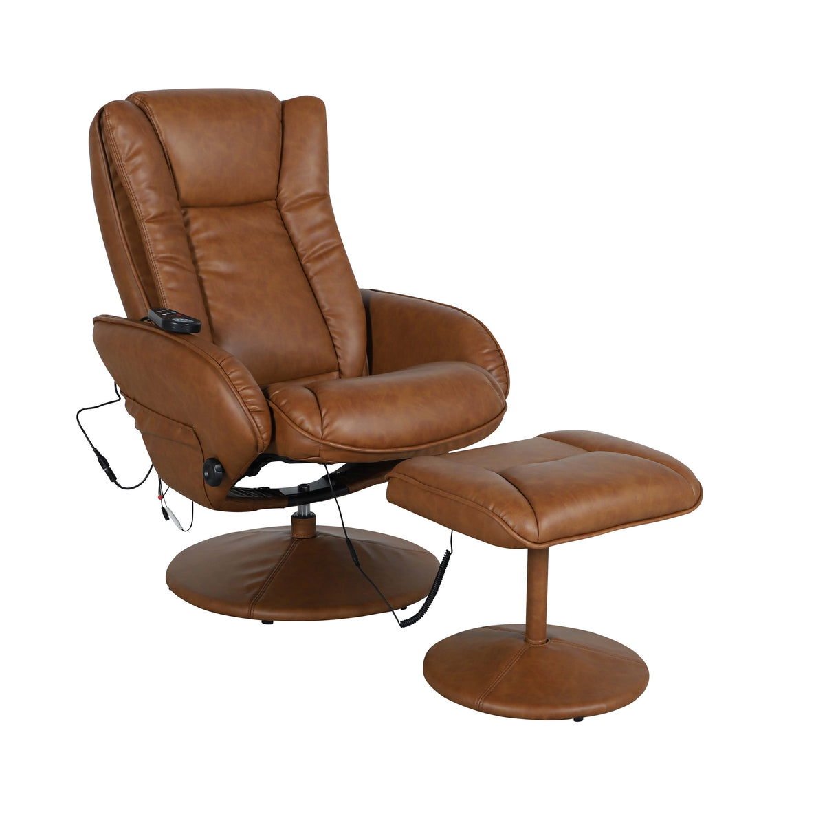 Brown |#| Brown LeatherSoft Massaging Multi-Position Recliner w/Side Pocket &Ottoman