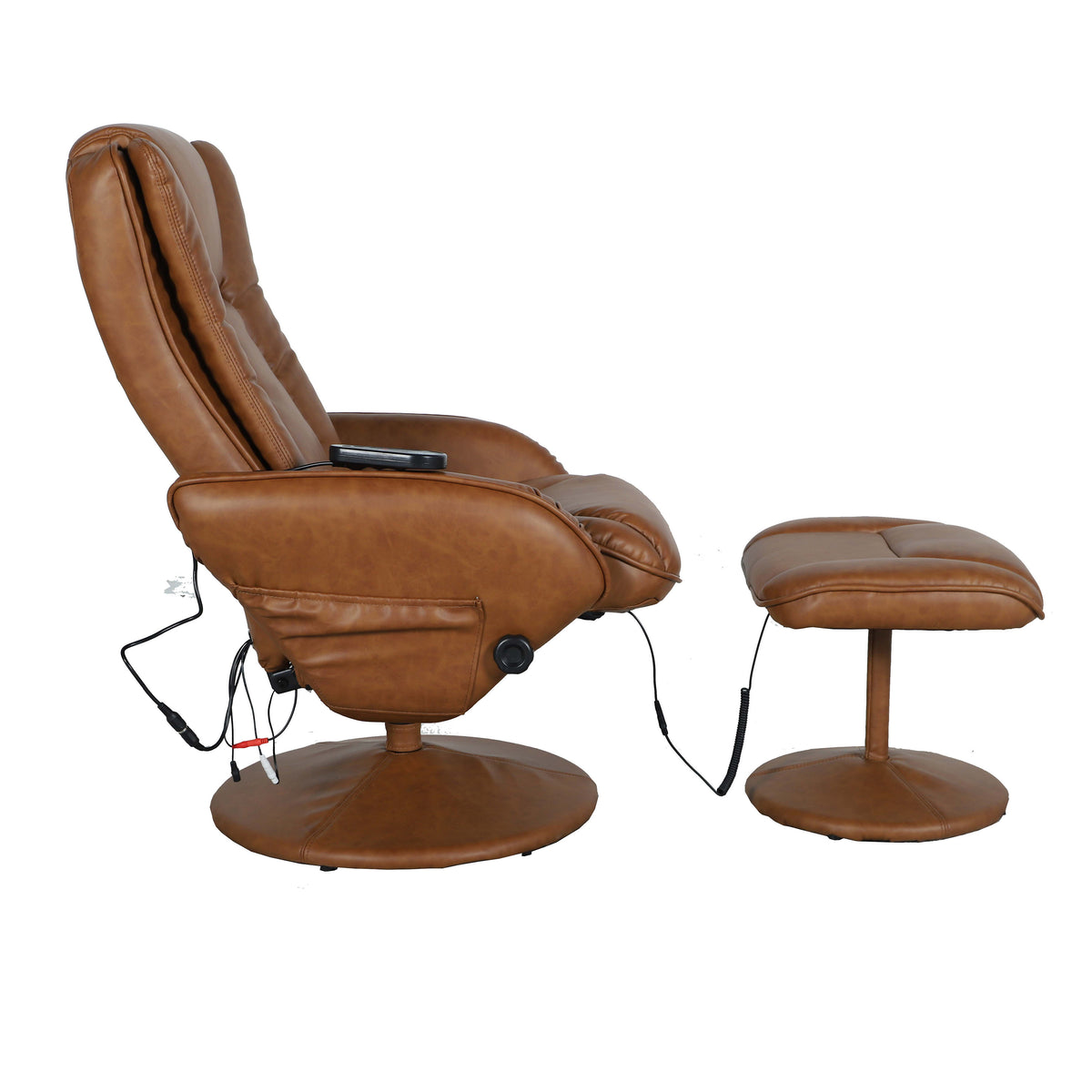 Brown |#| Brown LeatherSoft Massaging Multi-Position Recliner w/Side Pocket &Ottoman