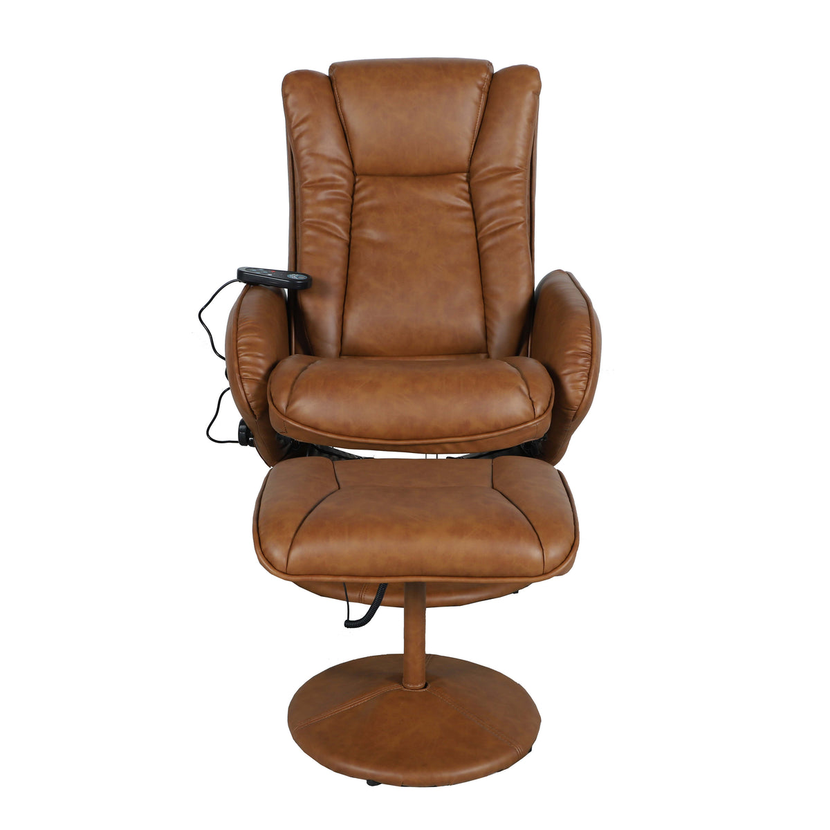 Brown |#| Brown LeatherSoft Massaging Multi-Position Recliner w/Side Pocket &Ottoman