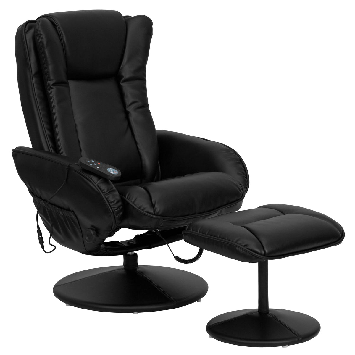 Black |#| Black LeatherSoft Massaging Multi-Position Recliner w/Side Pocket &Ottoman