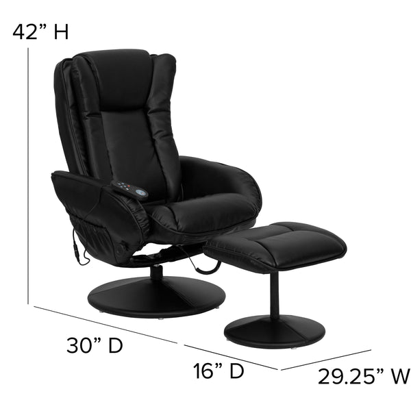 Black |#| Black LeatherSoft Massaging Multi-Position Recliner w/Side Pocket &Ottoman