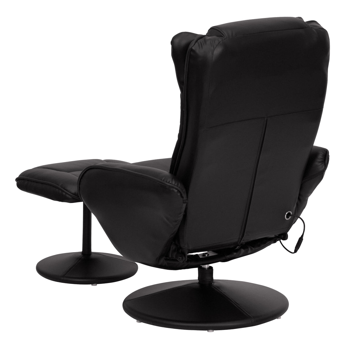 Black |#| Black LeatherSoft Massaging Multi-Position Recliner w/Side Pocket &Ottoman