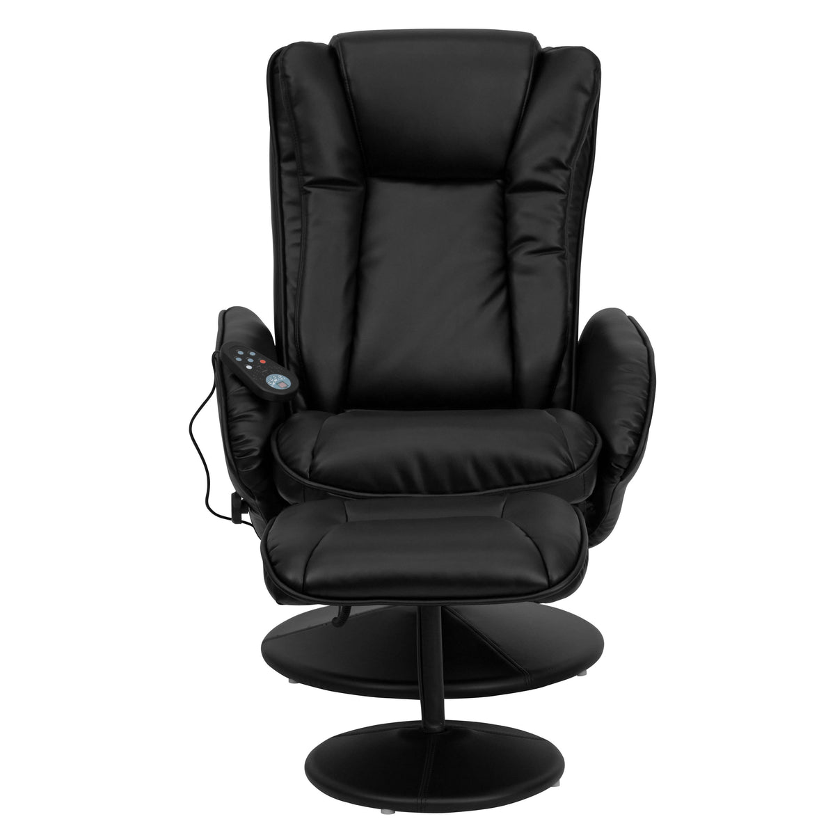 Black |#| Black LeatherSoft Massaging Multi-Position Recliner w/Side Pocket &Ottoman