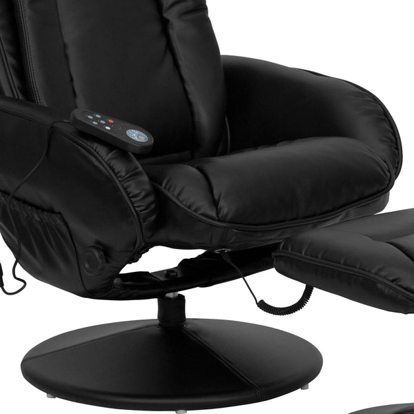 Black |#| Black LeatherSoft Massaging Multi-Position Recliner w/Side Pocket &Ottoman