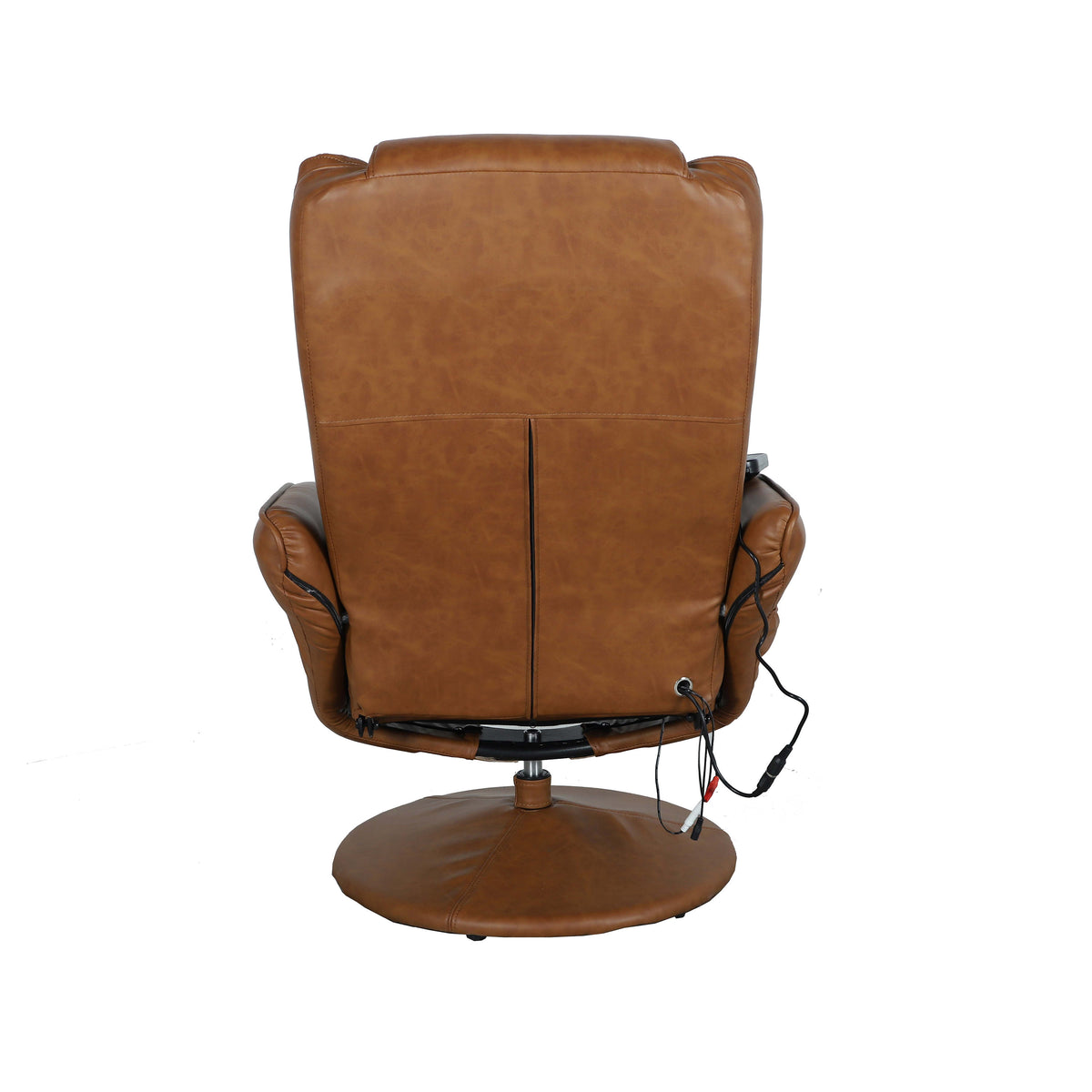 Brown |#| Brown LeatherSoft Massaging Multi-Position Recliner w/Side Pocket &Ottoman