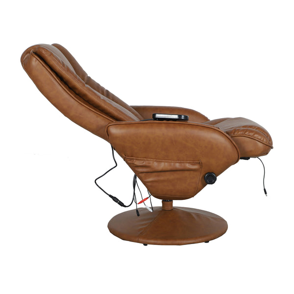 Brown |#| Brown LeatherSoft Massaging Multi-Position Recliner w/Side Pocket &Ottoman