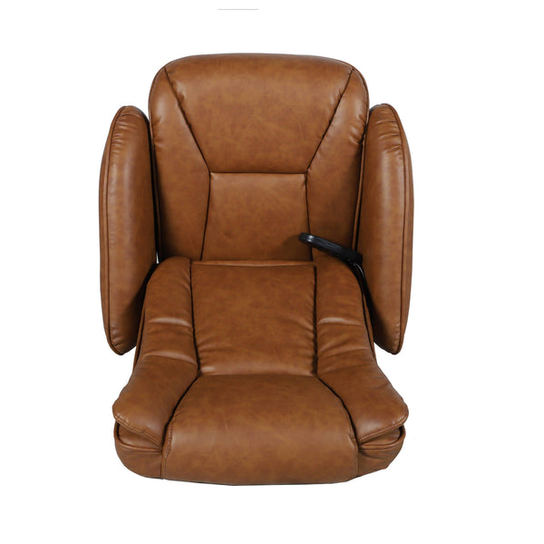 Brown |#| Brown LeatherSoft Massaging Multi-Position Recliner w/Side Pocket &Ottoman