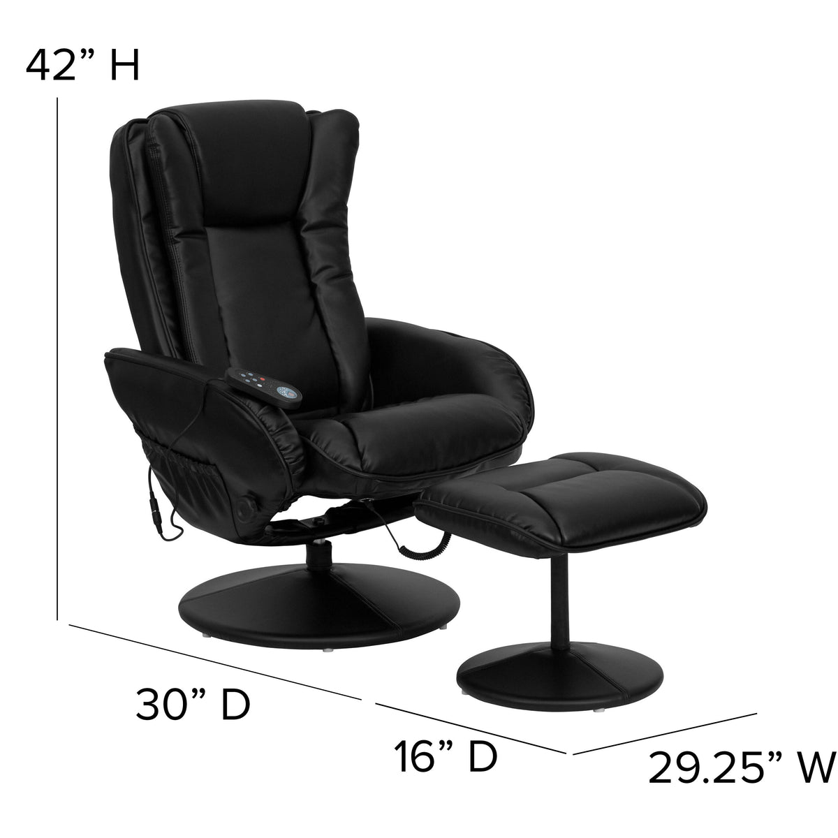 Black |#| Black LeatherSoft Massaging Multi-Position Recliner w/Side Pocket &Ottoman