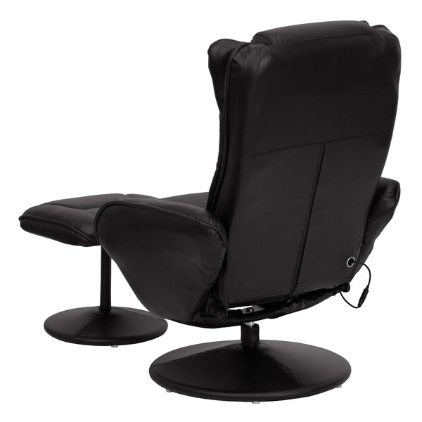 Black |#| Black LeatherSoft Massaging Multi-Position Recliner w/Side Pocket &Ottoman