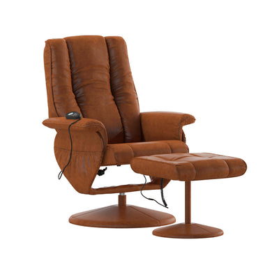 Massaging Multi-Position Recliner &Ottoman w/Wrapped Base in LeatherSoft - View 1