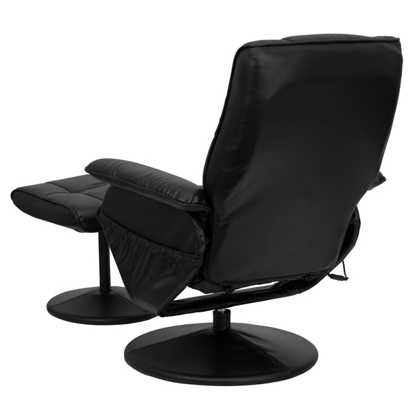 Black |#| Massaging and Heat Controlled Recliner & Ottoman Set in Black LeatherSoft