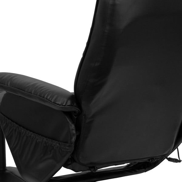 Black |#| Massaging and Heat Controlled Recliner & Ottoman Set in Black LeatherSoft