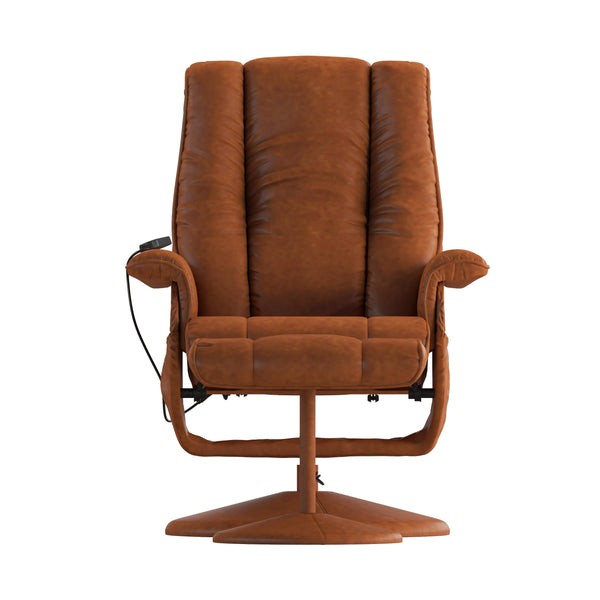 Black |#| Massaging and Heat Controlled Recliner & Ottoman Set in Black LeatherSoft
