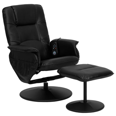 Massaging Multi-Position Recliner with Deep Side Pockets and Ottoman with Wrapped Base - View 1