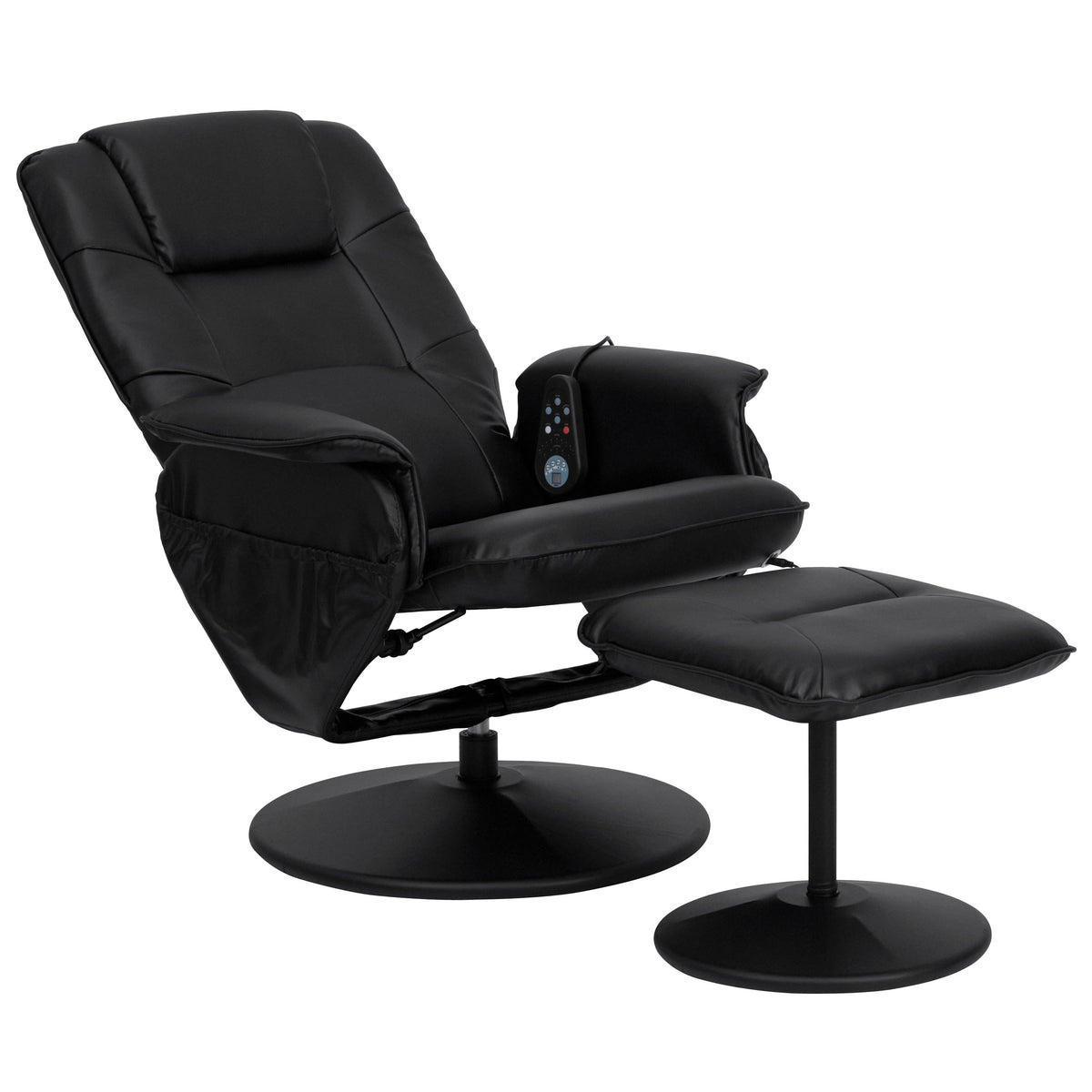 Black |#| Black LeatherSoft Massaging Adjustable Recliner w/Ottoman w/Side Pocket