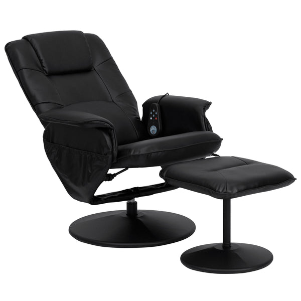 Black |#| Black LeatherSoft Massaging Adjustable Recliner w/Ottoman w/Side Pocket