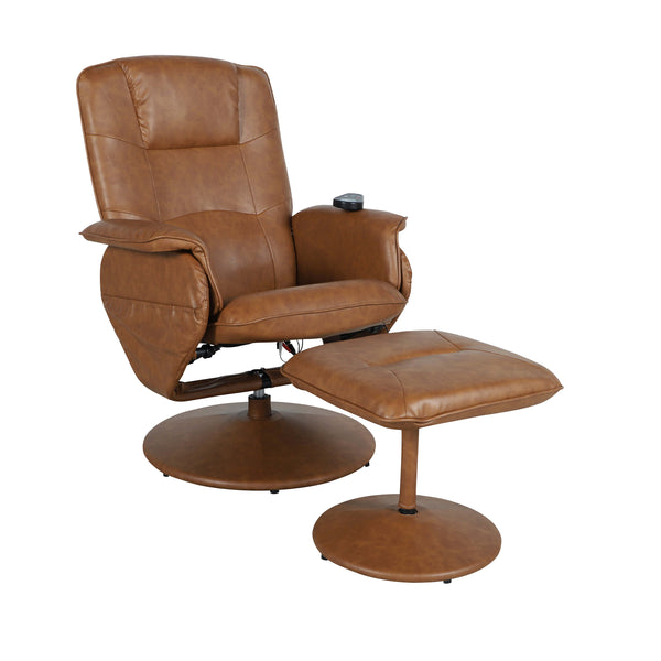 Brown |#| Brown LeatherSoft Massaging Adjustable Recliner w/Ottoman w/Side Pocket