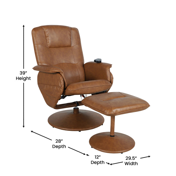 Brown |#| Brown LeatherSoft Massaging Adjustable Recliner w/Ottoman w/Side Pocket