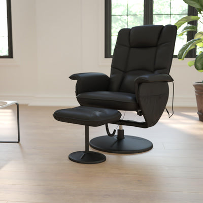 Massaging Multi-Position Recliner with Deep Side Pockets and Ottoman with Wrapped Base