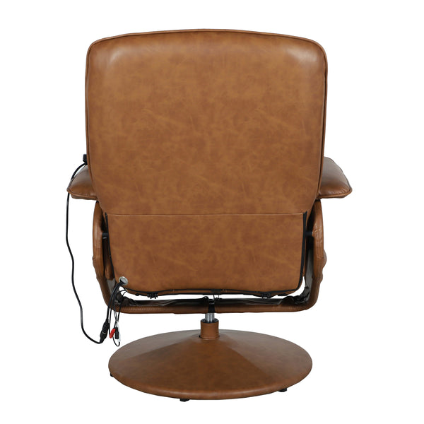 Brown |#| Brown LeatherSoft Massaging Adjustable Recliner w/Ottoman w/Side Pocket