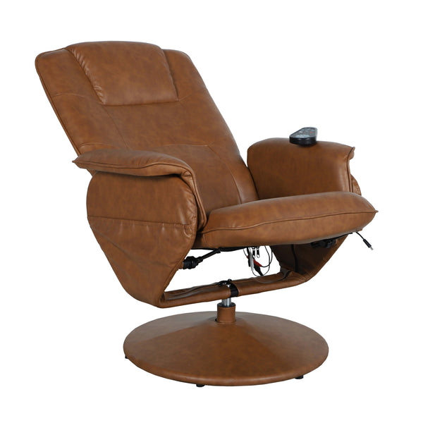 Brown |#| Brown LeatherSoft Massaging Adjustable Recliner w/Ottoman w/Side Pocket