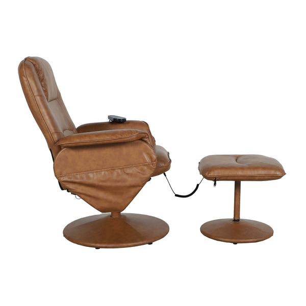 Brown |#| Brown LeatherSoft Massaging Adjustable Recliner w/Ottoman w/Side Pocket