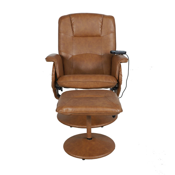 Brown |#| Brown LeatherSoft Massaging Adjustable Recliner w/Ottoman w/Side Pocket