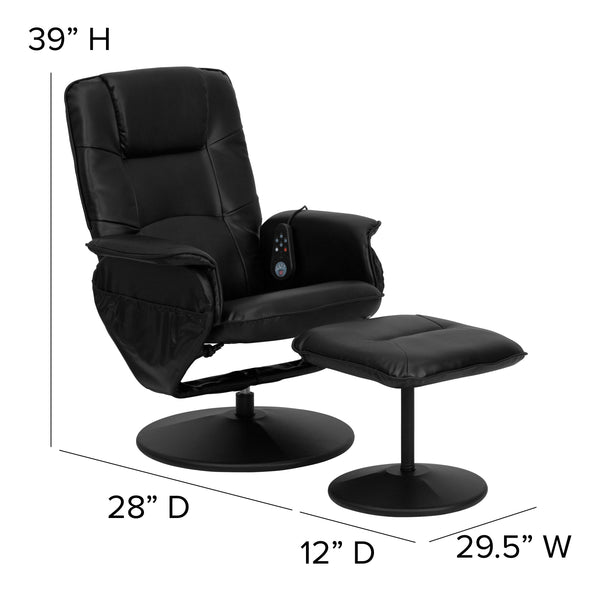 Black |#| Black LeatherSoft Massaging Adjustable Recliner w/Ottoman w/Side Pocket