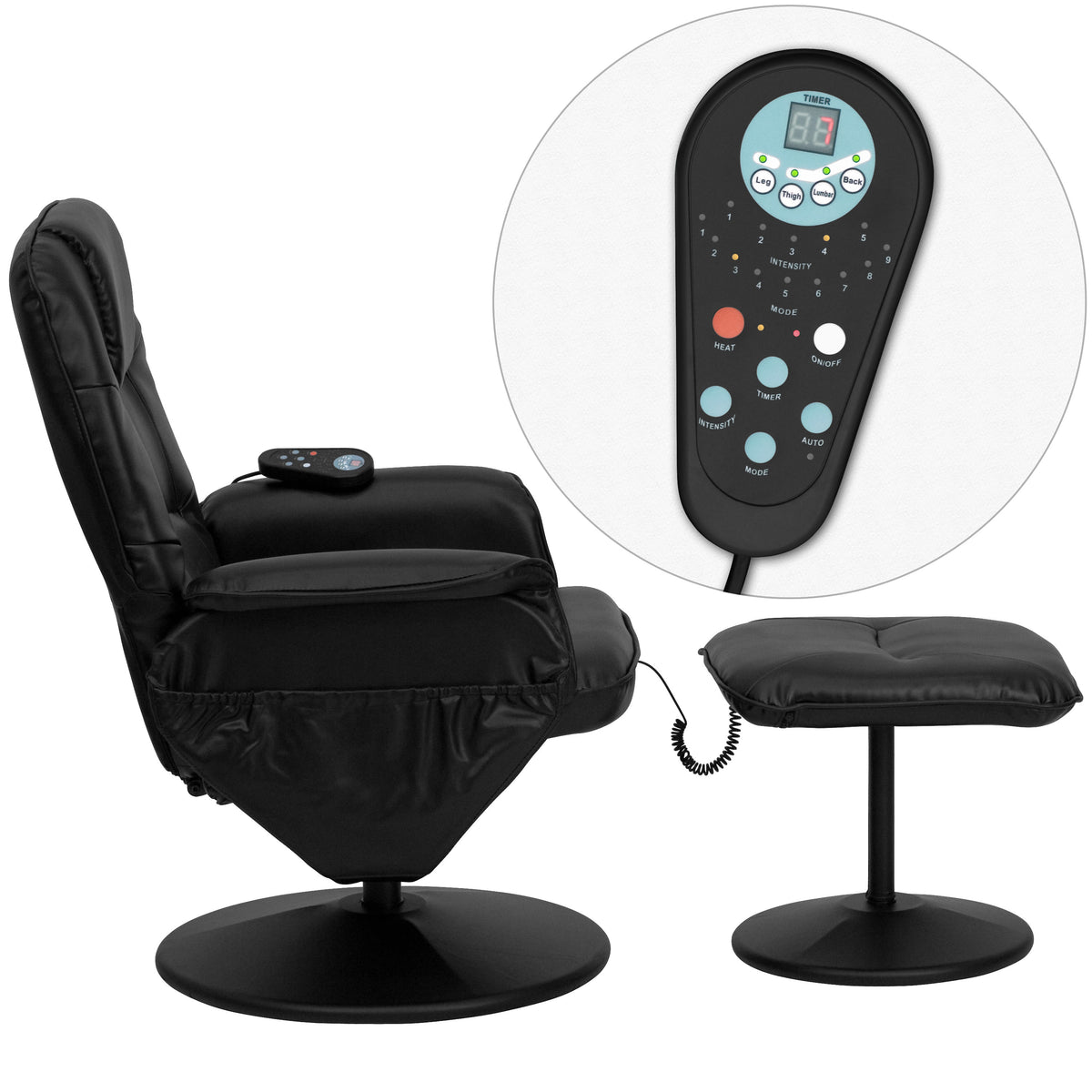 Black |#| Black LeatherSoft Massaging Adjustable Recliner w/Ottoman w/Side Pocket
