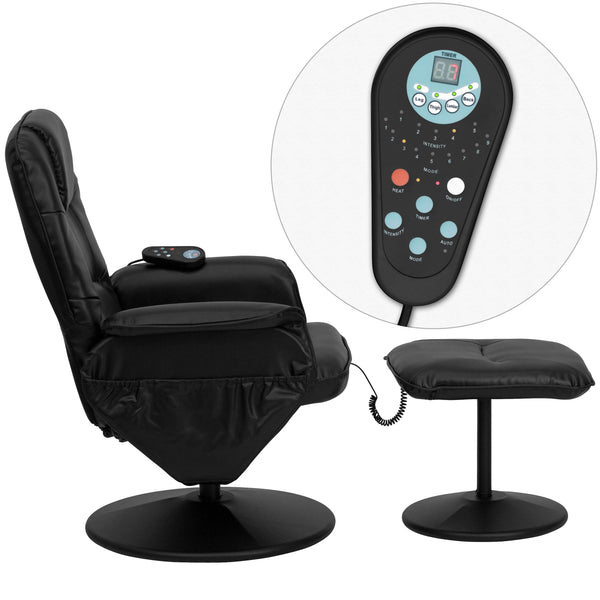Black |#| Black LeatherSoft Massaging Adjustable Recliner w/Ottoman w/Side Pocket