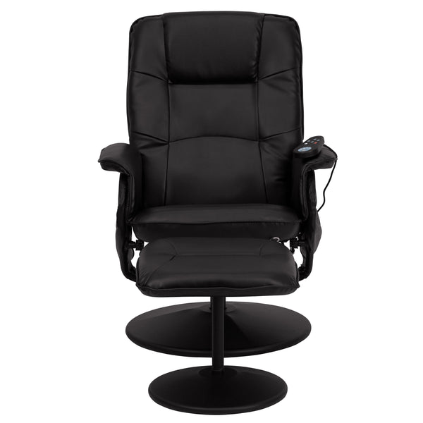 Black |#| Black LeatherSoft Massaging Adjustable Recliner w/Ottoman w/Side Pocket