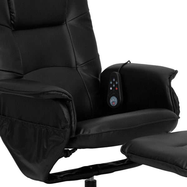 Black |#| Black LeatherSoft Massaging Adjustable Recliner w/Ottoman w/Side Pocket