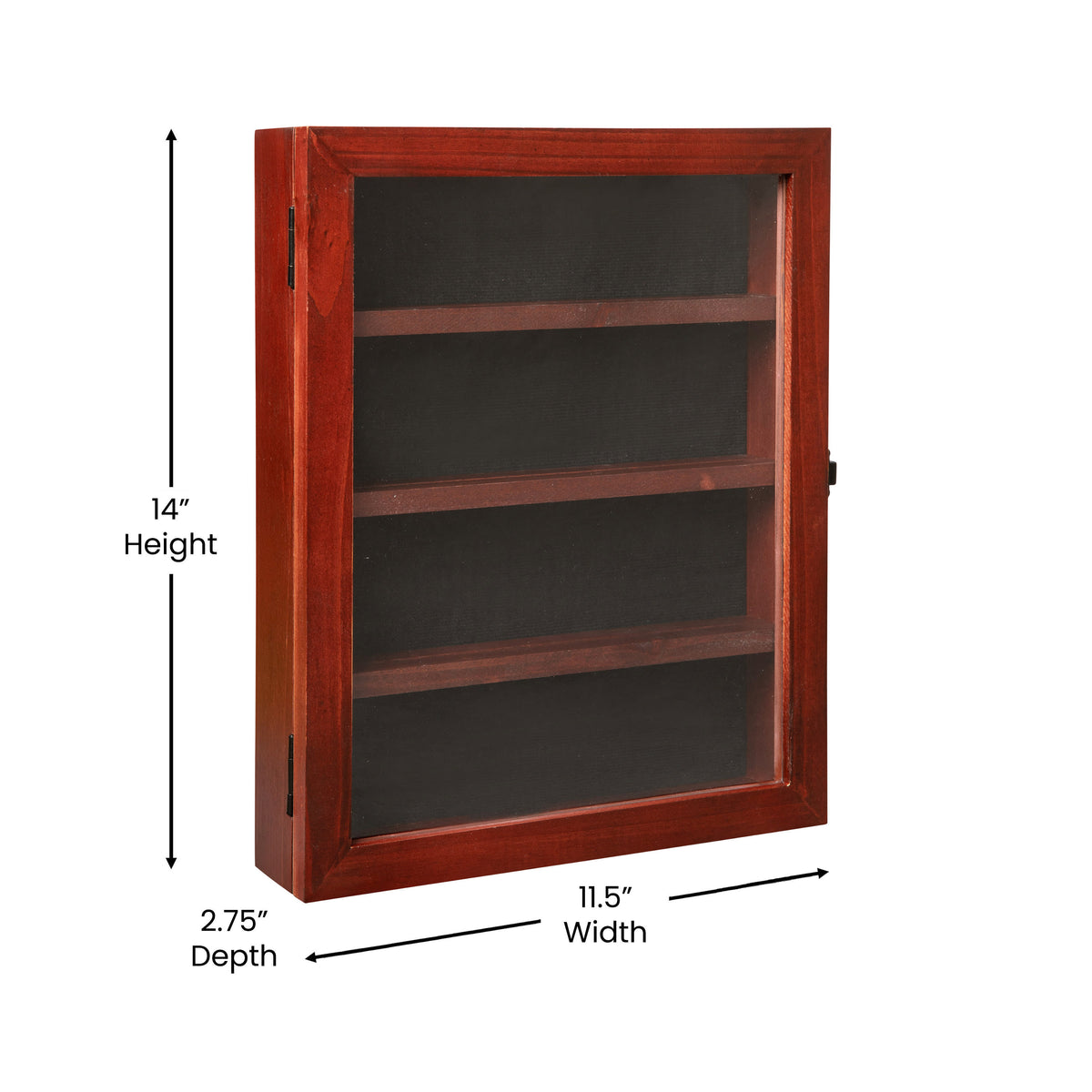 Mahogany,11.5"W x 2.75"D x 14"H |#| Wooden Medals Display Case with 3 Removable Shelves in Mahogany - 11x14