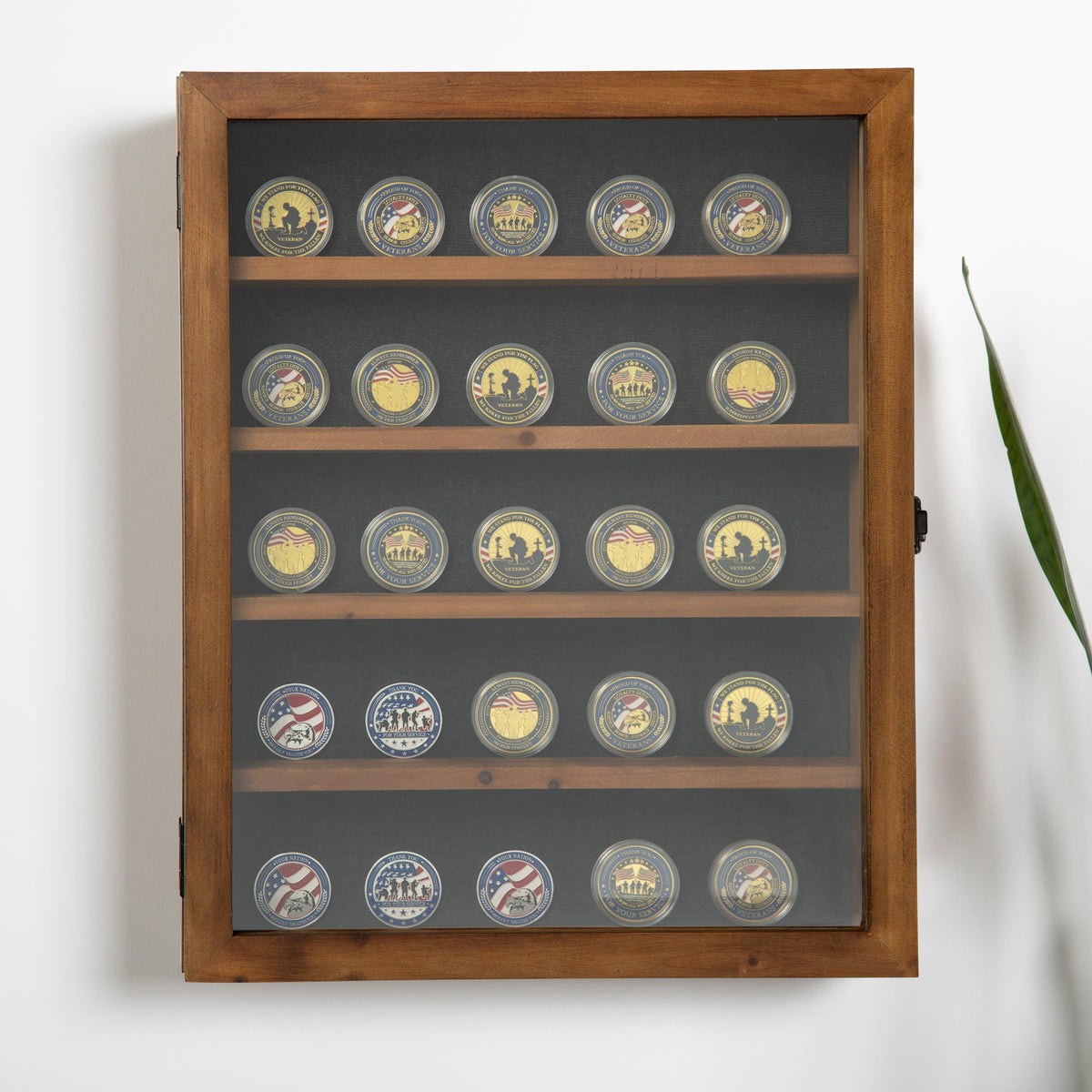 Rustic Brown,14.5"W x 2.75"D x 17.75"H |#| Wooden Medals Display Case with 4 Removable Shelves in Rustic Brown - 14.5x17.5