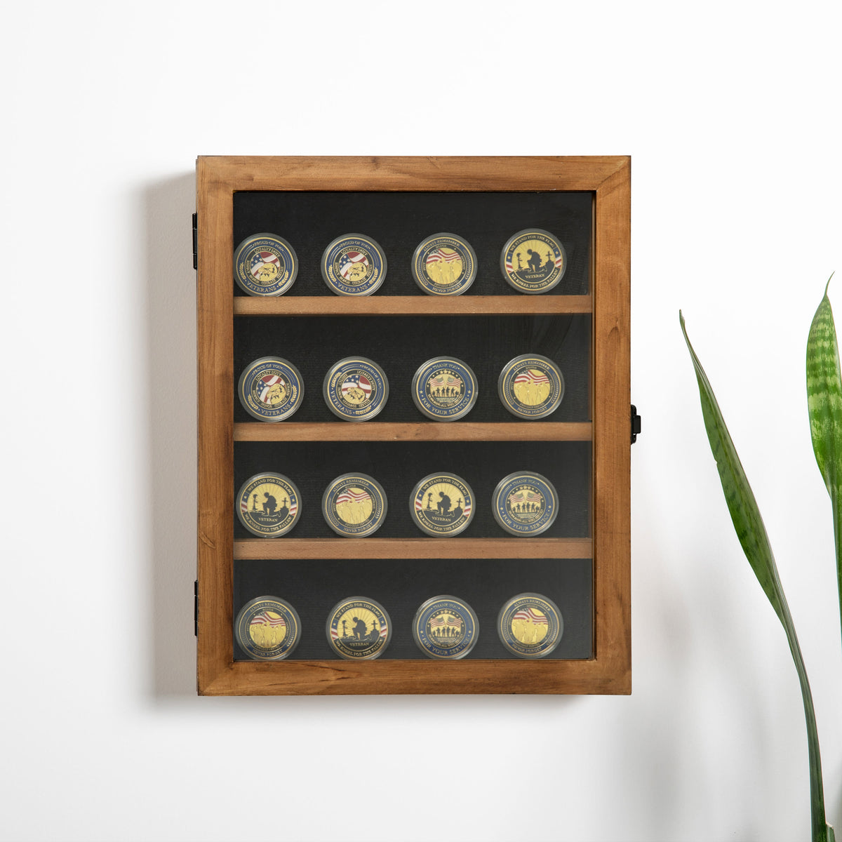 Rustic Brown,11.5"W x 2.75"D x 14"H |#| Wooden Medals Display Case with 3 Removable Shelves in Rustic Brown - 11x14