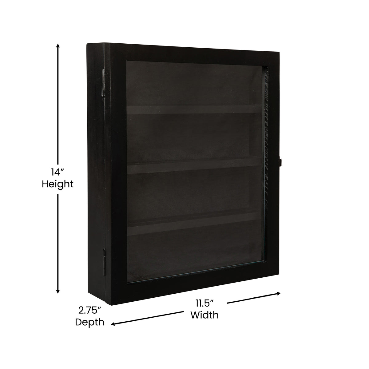 Black,11.5"W x 2.75"D x 14"H |#| Wooden Medals Display Case with 3 Removable Shelves in Black - 11x14