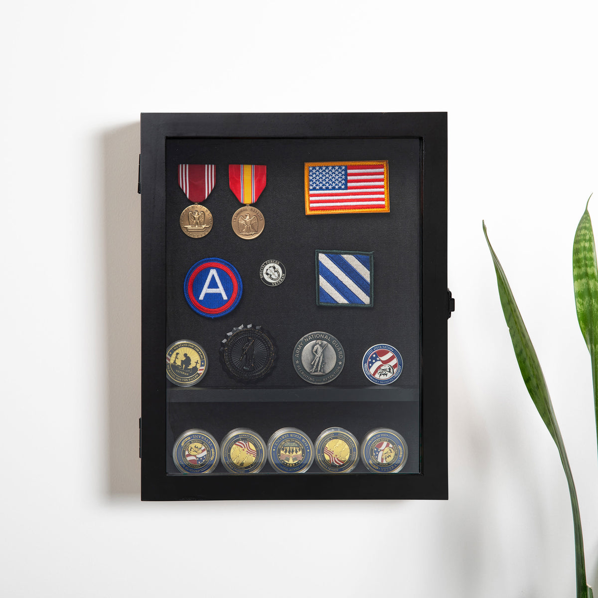 Black,11.5"W x 2.75"D x 14"H |#| Wooden Medals Display Case with 3 Removable Shelves in Black - 11x14