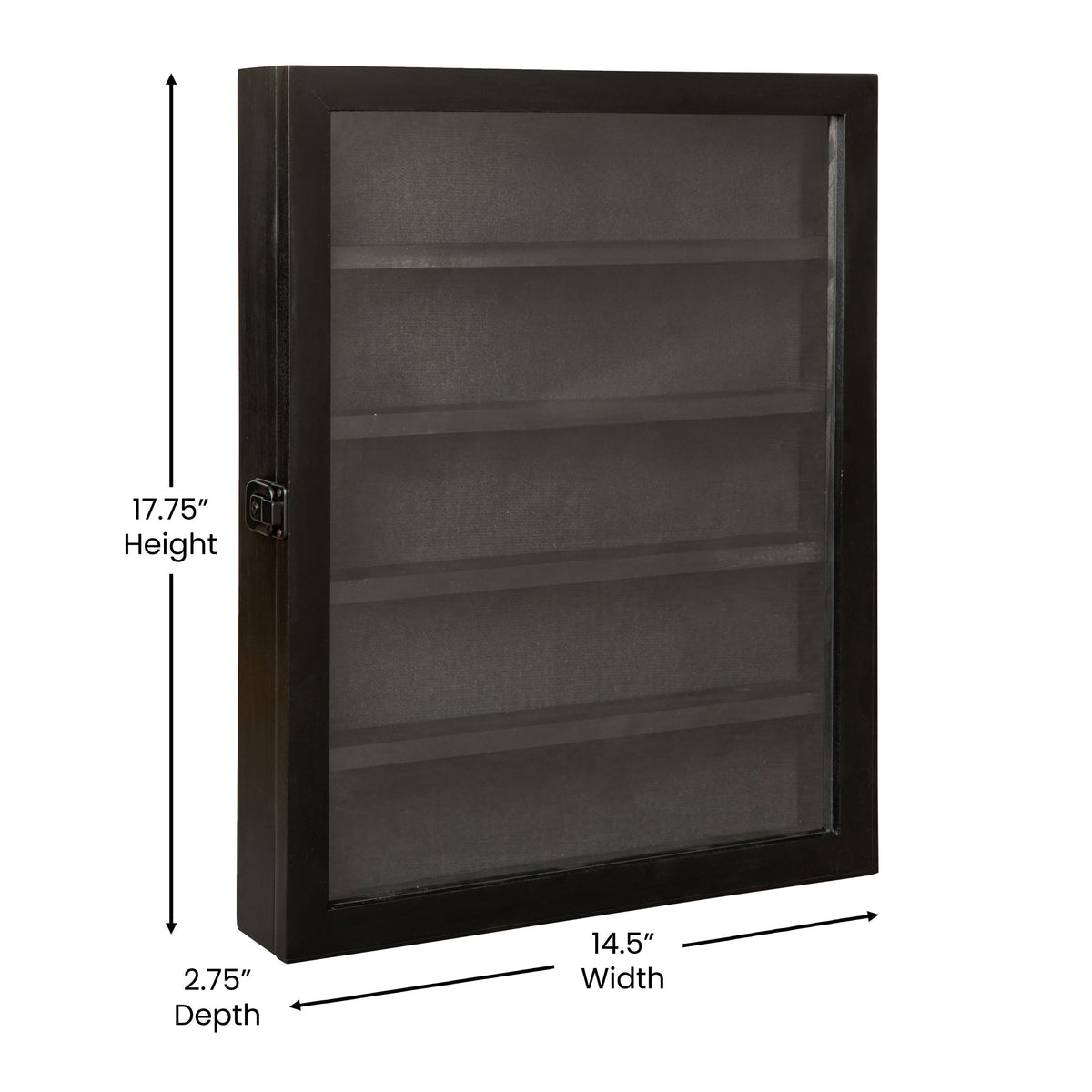 Black,14.5"W x 2.75"D x 17.75"H |#| Wooden Medals Display Case with 4 Removable Shelves in Black - 14.5x17.5