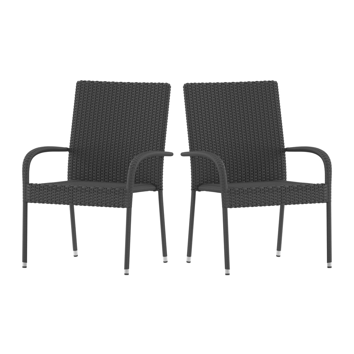 Gray |#| Indoor/Outdoor Stacking Steel Framed Gray Wicker Dining Armchairs - 2 Pack
