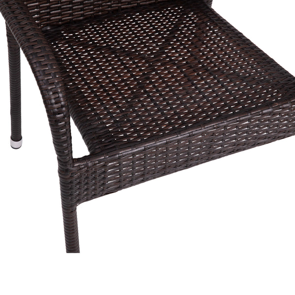 Espresso |#| Indoor/Outdoor Stacking Steel Framed Espresso Wicker Dining Armchairs - 4 Pack