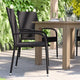 Black |#| Indoor/Outdoor Stacking Steel Framed Black Wicker Dining Armchairs - 4 Pack