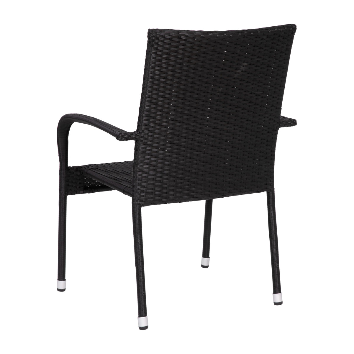 Black |#| Indoor/Outdoor Stacking Steel Framed Black Wicker Dining Armchairs - 4 Pack