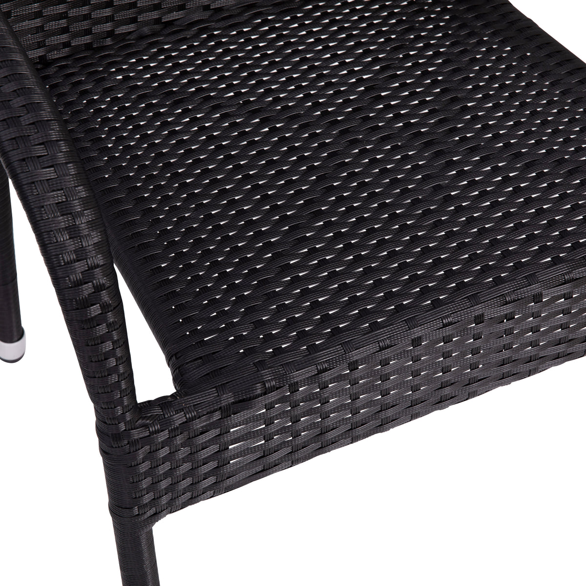 Black |#| Indoor/Outdoor Stacking Steel Framed Black Wicker Dining Armchairs - 4 Pack