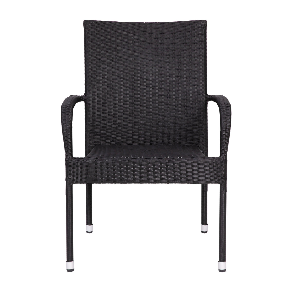 Black |#| Indoor/Outdoor Stacking Steel Framed Black Wicker Dining Armchairs - 4 Pack