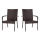 Espresso |#| Indoor/Outdoor Stacking Steel Framed Espresso Wicker Dining Armchairs - 2 Pack