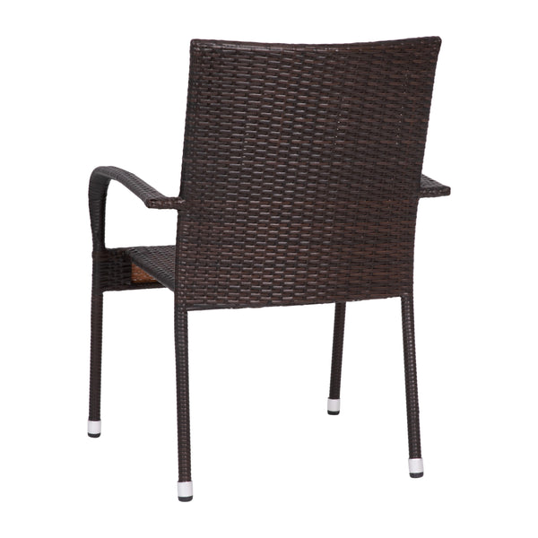 Espresso |#| Indoor/Outdoor Stacking Steel Framed Espresso Wicker Dining Armchairs - 4 Pack