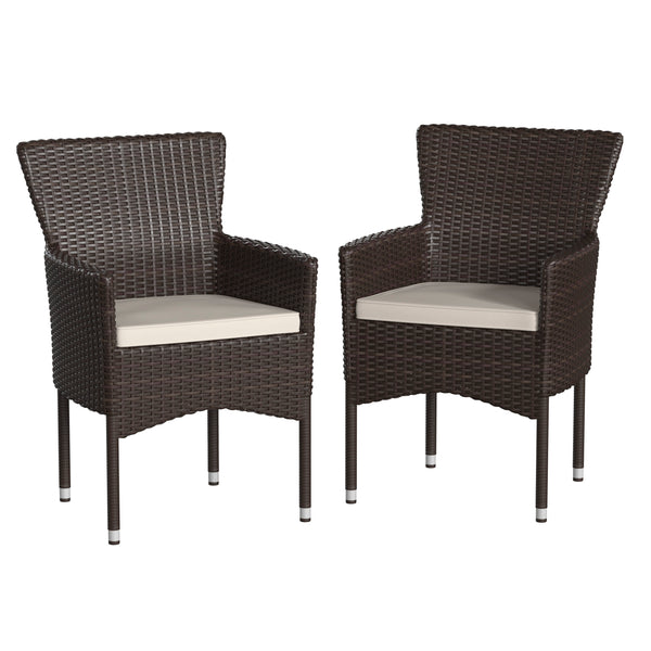 Espresso/Cream |#| Indoor/Outdoor Espresso Wicker Wrapped Steel Frame Patio Chairs & Cream Cushions
