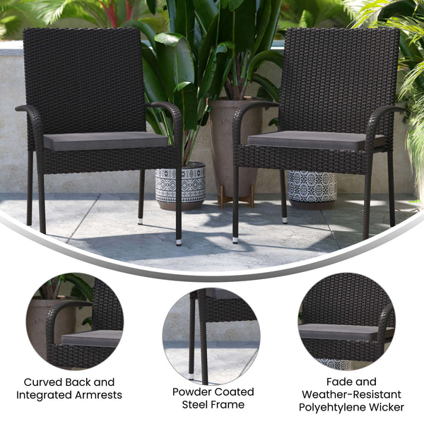 Gray Cushions/Black Frame |#| Set of 4 Indoor/Outdoor Patio Chairs with 1.25" Thick Cushions - Black/Gray
