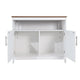 Walnut Top/White Frame |#| Classic Sideboard and Buffet Cabinet with Open and Closed Storage - White/Walnut